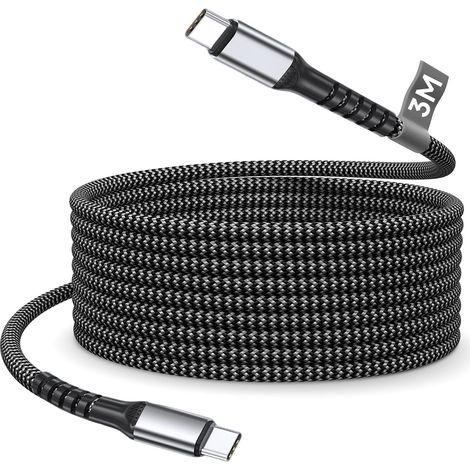 Cable USB C Charge Rapide 3m, 60W Câble USB C vers USB C de 20V/3A Nylon Tressé Cable Type C Charge Rapide Fil Cordon Typ C pour iPhone 15 16 17 Pro Max, iPad Pro, Macbook Air, Samsung Galaxy, Pixel (1/5)