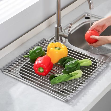 Escurreplatos, escurreplatos de cocina, almacenamiento y organización de la cocina, tendedero plegable y extraíble, práctico accesorio para el hogar (47 x 35 cm)