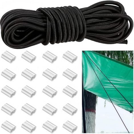 Gummiseil 8mm x 10m mit 20 Aluminium-Klemmen für Anhängerplane, Zelte, Ladungssicherung