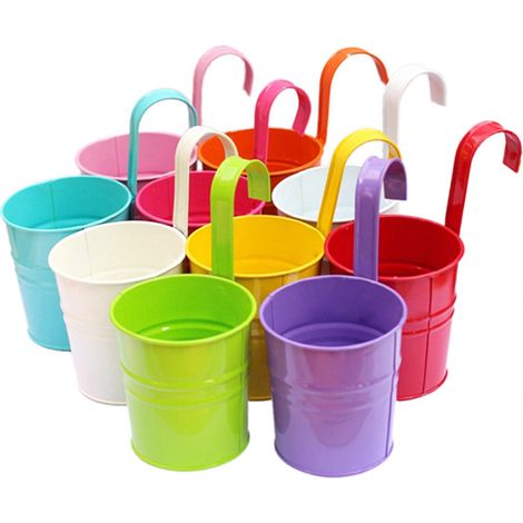 Lot de 10 pots suspendus en fer pour fleurs, jardinière verticale murale avec seau accroché et panier décoratif, support réversible en étain pour décoration intérieure (1/5)