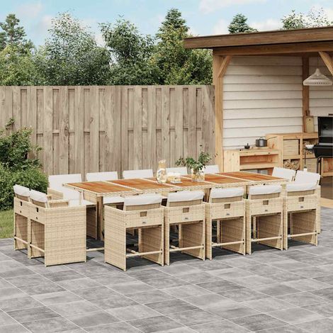 15-tlg. Garten-Essgruppe mit Kissen Beige Poly Rattan (1/5)