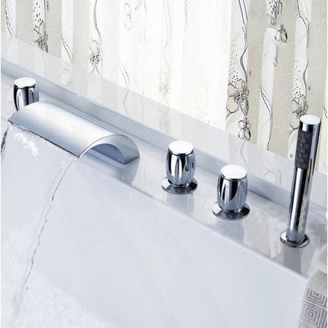 ZOLGINAH Juego de 5 accesorios para bañera - Mezclador de cascada - Grifos - Ducha de mano - Cromo (1/4)