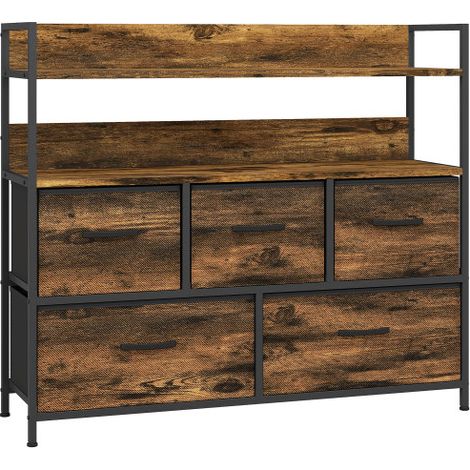 Rustic Brown Chest with Five Fabric Drawers for Stylish Storage Solutions