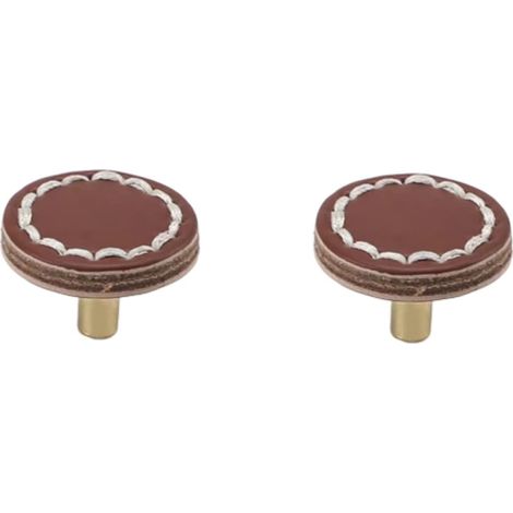 Set di 2 maniglie per armadio in pelle realizzate artigianalmente, tonde e quadrate, con un foro, colore fantasia, testa di moro, L33 x H23 mm. (1/5)