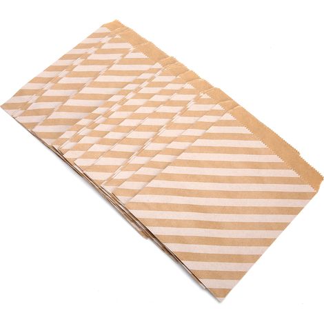 25 Sacs en Papier Kraft à Bandes Obliques pour Emballer Bonbons, Noix, Gâteaux Secs et Casse-Croûte (1/5)