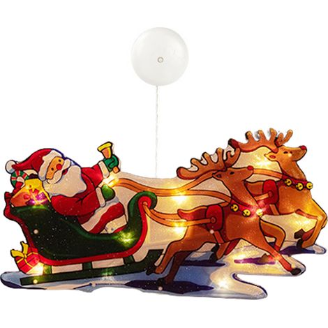 Guirlande lumineuse décorative de Noël (motif traîneau et rennes) pour centres commerciaux, bars et vitrines - Fixation par ventouses pour une ambiance festive (45 x 24 cm) - Matière : PVC - Lumière c (1/3)
