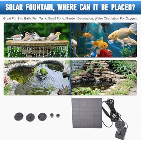 Pompe solaire submersible 180 L/h pour fontaine de jardin extérieure, pompe flottante à économie d'énergie avec différents types de jets d'eau (1/2)