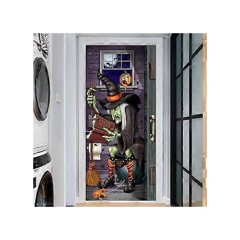 Halloween-Hexen-Türaufkleber, 3D, 76 x 200 cm (30 x 79 Zoll), realistische Türtapete mit Hexenmotiv für Halloween-Dekoration, abnehmbarer Aufkleber für Heimpartys