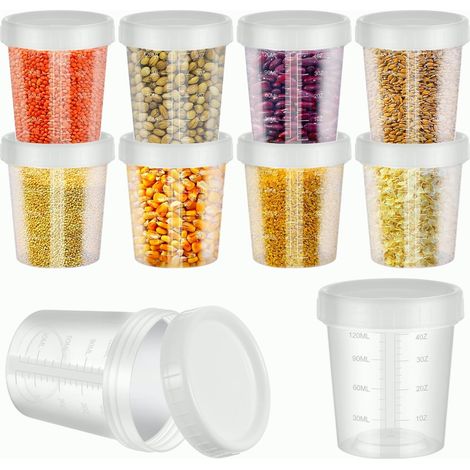 Lot de 10 Pot Plastique avec Couvercle, 120 ml Boîtes Repas Alimentaires avec Echelle, Reusable Plastic Conservation Pots, Petit Pot for Yogurt, Food Storage, Jelly (1/5)