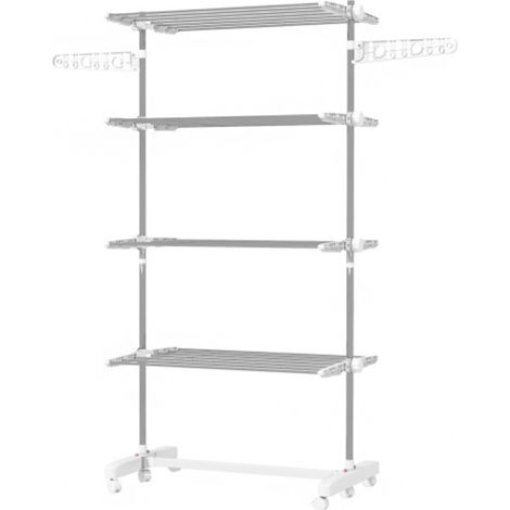 Étendoir à linge mobile, 142 x 55 x 172 cm, pliable (4 niveaux), avec roulettes, système de verrouillage, rallonges latérales, ABS, blanc