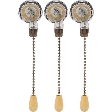 Enowelir 3Pcs Interrupteur à tirette pour ventilateur de plafond, Remplacement anti-corrosion, Commande de lumière à chaîne 250V 3A 125V 6A (1/4)