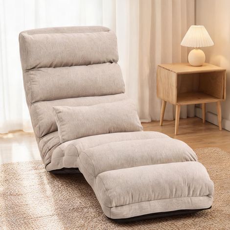 Canapé Chauffeuse convertible beige avec appui-tête réglable (1/5)