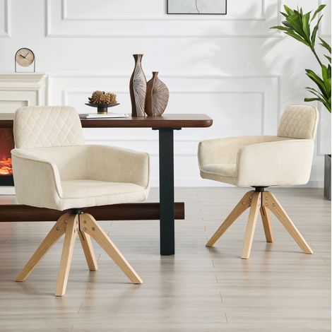 Silla de comedor giratoria Wabi-Sabi, lote de 2, blanco crema y madera DESVIAE (1/5)