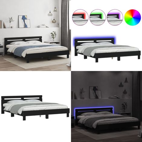 Bettgestell mit Kopfteil und LED-Beleuchtung Schwarz 160x200 cm - Bettsystem - Doppelbett - Holzrahmen - LED Beleuchtung - Nachttischlampe - Home & Living (1/5)