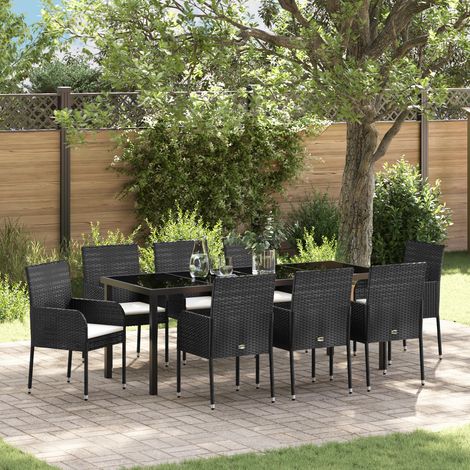Garten Essgruppe mit Kissen 9 pcs Schwarz Poly Rattan vidaXL (1/5)