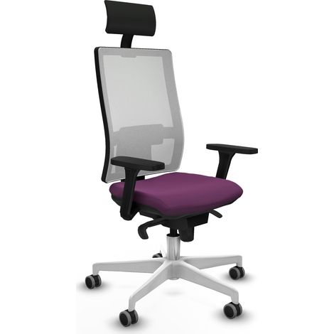 Horna sincro malla blanca similpiel morado brazos 3D base blanca cabecero fijo ruedas 65mm engomadas (1/5)
