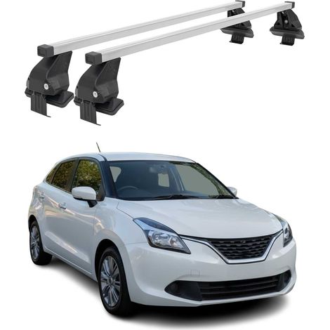 OMAC Dachträger Querträger Stahl für Suzuki Baleno 2015-2019 Pre-FL – Abschließbar – City-Crash-getestet – DIN 75302:2019 – ISO/PAS 11154:2006 – Max. 50 kg Silber (1/5)