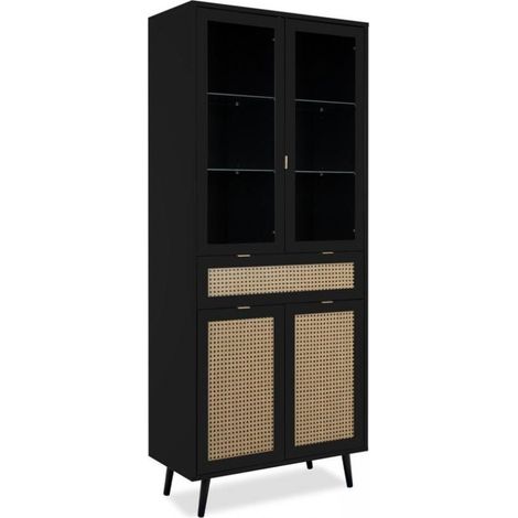 Vetrina 4 ante e cassetto con frontali effetto vimini Vienna52A colore nero