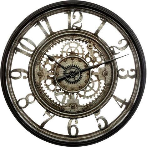 Atmosphera – Pendule murale mécanique vintage 50cm – Aspect patiné gris – Mécanisme silencieux – Polypropylène et verre (1/3)