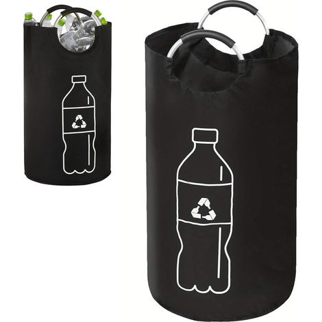 Collecteur de bouteilles - 1 - Tissu Oxford - Pliable avec poignée - Recyclage cuisine salon - 72x38cm noir (1/5)