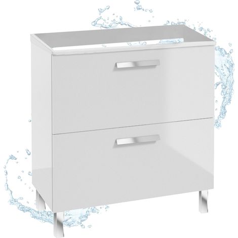 Meuble de Salle de Bain - 80 cm - Blanc Brillant - 2 Tiroirs - Élégance Moderne et Pratique