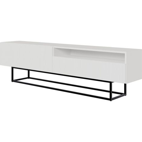 Selsey Veldio - TV-Lowboard mit offenem Fach, weiß mit schwarzem Metallgestell, 175 cm (1/5)