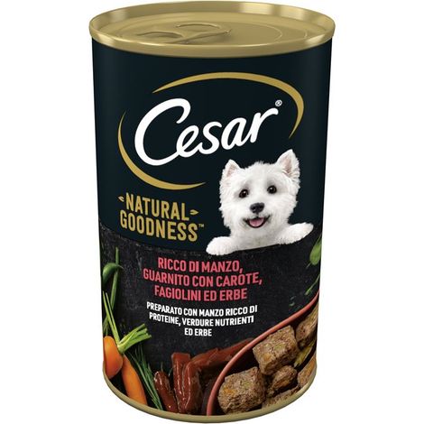 alimento umido per cani cesar "natural goodness" con manzo, carote, fagiolini ed erbe 400 gr
