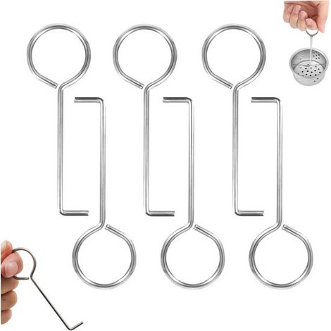Ensemble de 6 clés de vidange, crochet de vidange, crochet de levage, outil de démontage de canalisations en acier inoxydable pour canalisations de douche, grilles de vidange, etc. (1/5)