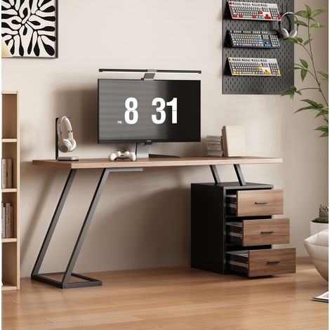Schreibtisch 135.5x58x75 cm dunkelbraun aus MDF mit 3 Schubladen und verstellbarem Stauraum (1/5)