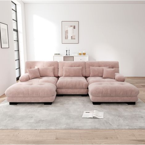 divano seduta modulare con ottomane chenille rosa HAVRYA (1/5)