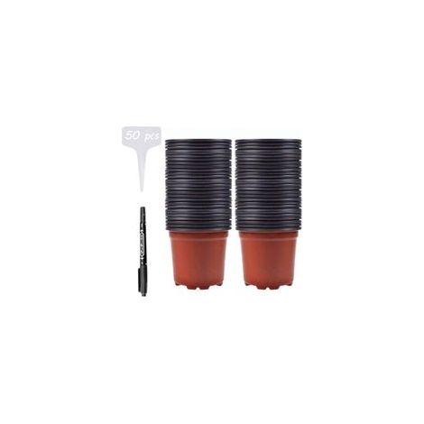 Lot de 100 Pots de Pépinière en Plastique 10cm 50 étiquettes de Plantes, Petits Pots de Fleurs en Plastique pour Plantes, Fleurs, Légumes H155