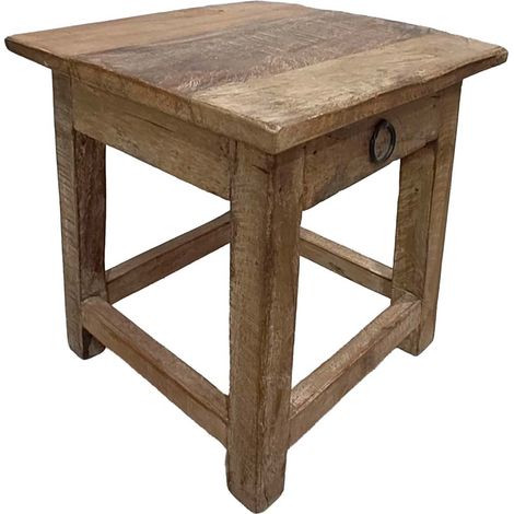 Taburete con cajón de madera acabado artesanal 25x25x29 h cm