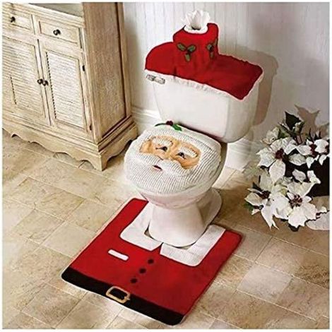 Ensemble de 3 pièces couvercle de siège de toilette couvercle de réservoir d'eau tapis décor de salle de bain ensemble père noël