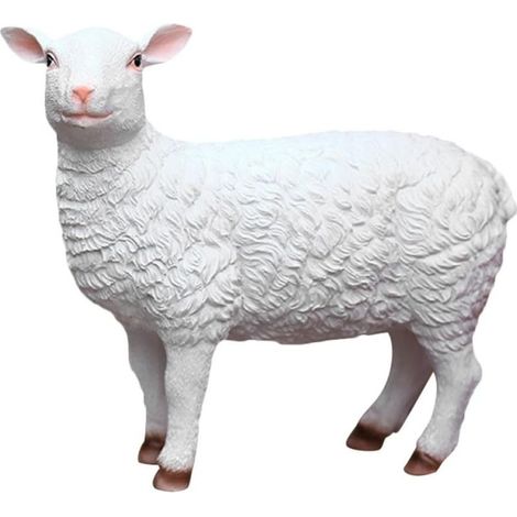 Statue de Jardin Mouton en Résine Blanche, Ornement Décoratif Extérieur Créatif et Réaliste, pour Maison, Anniversaire ou Pendaison de Crémaillère
