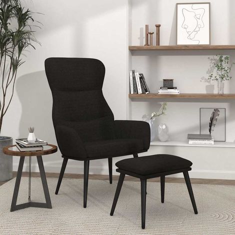vidaXL Chaise de relaxation avec tabouret Noir Tissu (1/5)