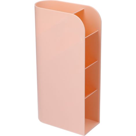 Cet organiseur de papeterie vertical rose mignon, multifonctionnel et à 4 compartiments, convient aux salles d'étude, aux bureaux et aux coiffeuses.