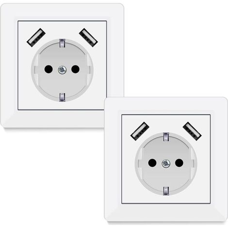 Wall socket, recessed USB power outlet with USB port (max. System 55), wall socket with protective contact for smartphone/MP3 player, glossy white, 2 A (1/4)