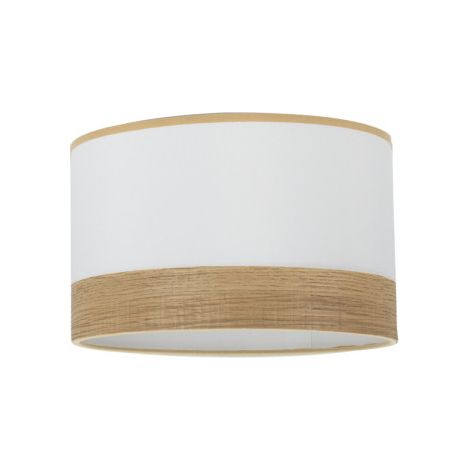 Fabrilamp – Abat-jour cylindrique E27 blanc et bois clair 40x40x20cm – Design moderne pour salons et chambres – Textile décoratif - 40dx40dx20h