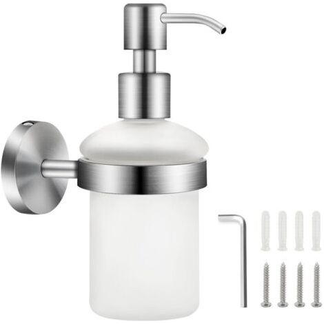 Distributeur de Savon Mural en Matt Verre 200ML 304 Acier Inoxydable Distributeur de Pompe à Presser Mural Salle de Bain Distributeur Gel Douche Shampoing Bouteille Distributeur de Porte-Savon