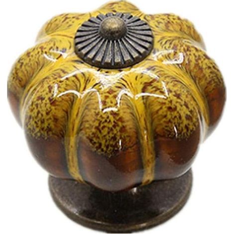 AIDUCHO Juego de 1 tirador de cajón de cerámica - Tirador de armario vintage con forma de calabaza y un solo orificio, color amarillo. (1/5)
