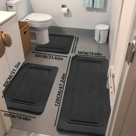 Lot de 3 tapis de bain ultra-absorbants Tapis de bain antidérapants en polyester pour baignoire et douche, confortables et doux, revêtements de sol décoratifs par Aijing - Noir (1/4)