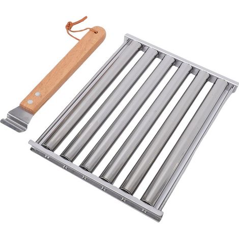 Grille à hot-dogs avec poignée en bois, en acier inoxydable, pour une cuisson uniforme (5 hot-dogs) (1/5)