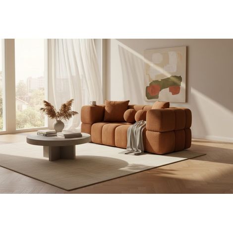 Sofa Designersofa VEGA 2-Sitzer in Stoff Egon Rostbraun