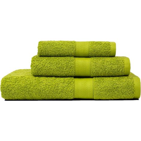 Set Asciugamani Da Bagno Ospite + Viso + Telo In Spugna Verde Erba  Teddy