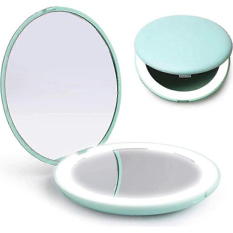 Miroir de maquillage compact à LED, double face de 8,9 cm (3,5 pouces) avec grossissement 1x/10x sans distorsion, miroir pliable et portable pour sac à main, sac à main, voyage (1/4)