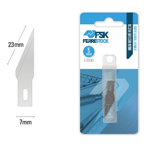 Ferrestock FSKTWBR001 dispensador de 5 hojas de recambio para bisturí de corte recto, corta de forma limpia y profesional cualquier material, 7mm x 23mm