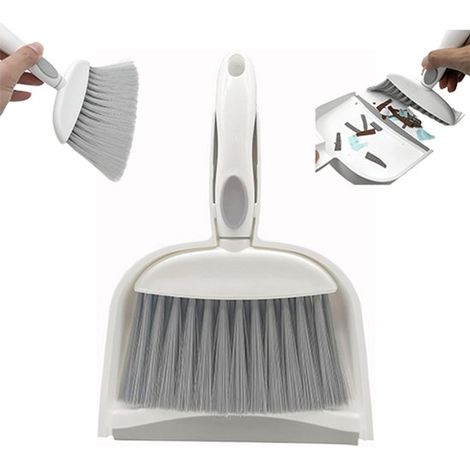 Mini balai et pelle à poussière - Kit de nettoyage quotidien indispensable - Mini pelle à poussière en plastique gris 26,5 x 16,5 x 2,7 cm - Idéal pour le bureau, la maison, la cuisine ou le nid pour (1/5)