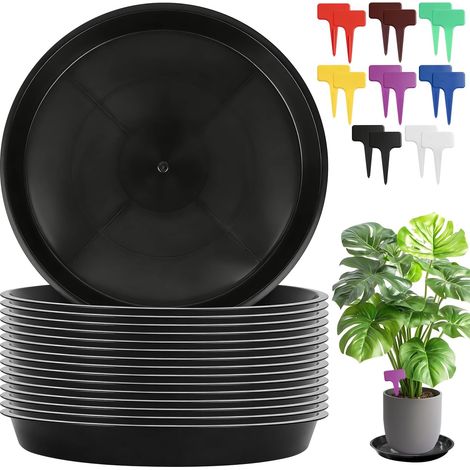 Saucers for Plants, Flower Pots, Set of 16 Saucers Flower Pot Underneath Round Flower Pot 26 cm with 16 Labels for Indoor Outdoor Use (26 cm) (1/5)