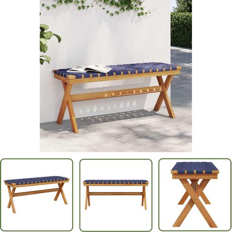 The Living Store Banc de jardin bleu foncé bois massif d'acacia et tissu - Banc De Jardin - Mobilier De Jardin - Meubles De Jardin - Banc Extérieur - Acacia Massif (1/5)