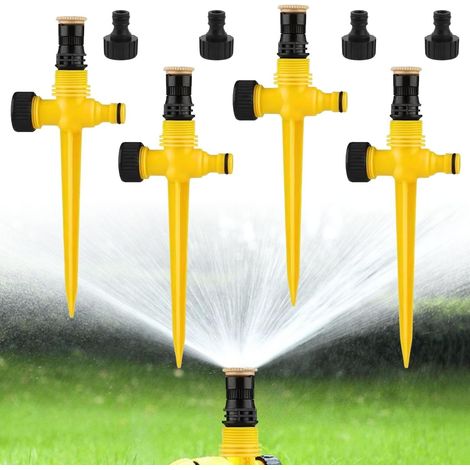 Lot de 4 arroseurs de pelouse rotatifs à 360° réglables avec connecteur rapide, système d'arrosage automatique pour jardin, pelouse, plantes, légumes et fleurs (1/5)